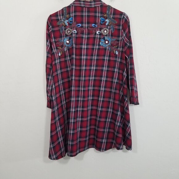 Zara Embellished Button Down Plaid Shirt Top Red Size L - Picture 7 of 10